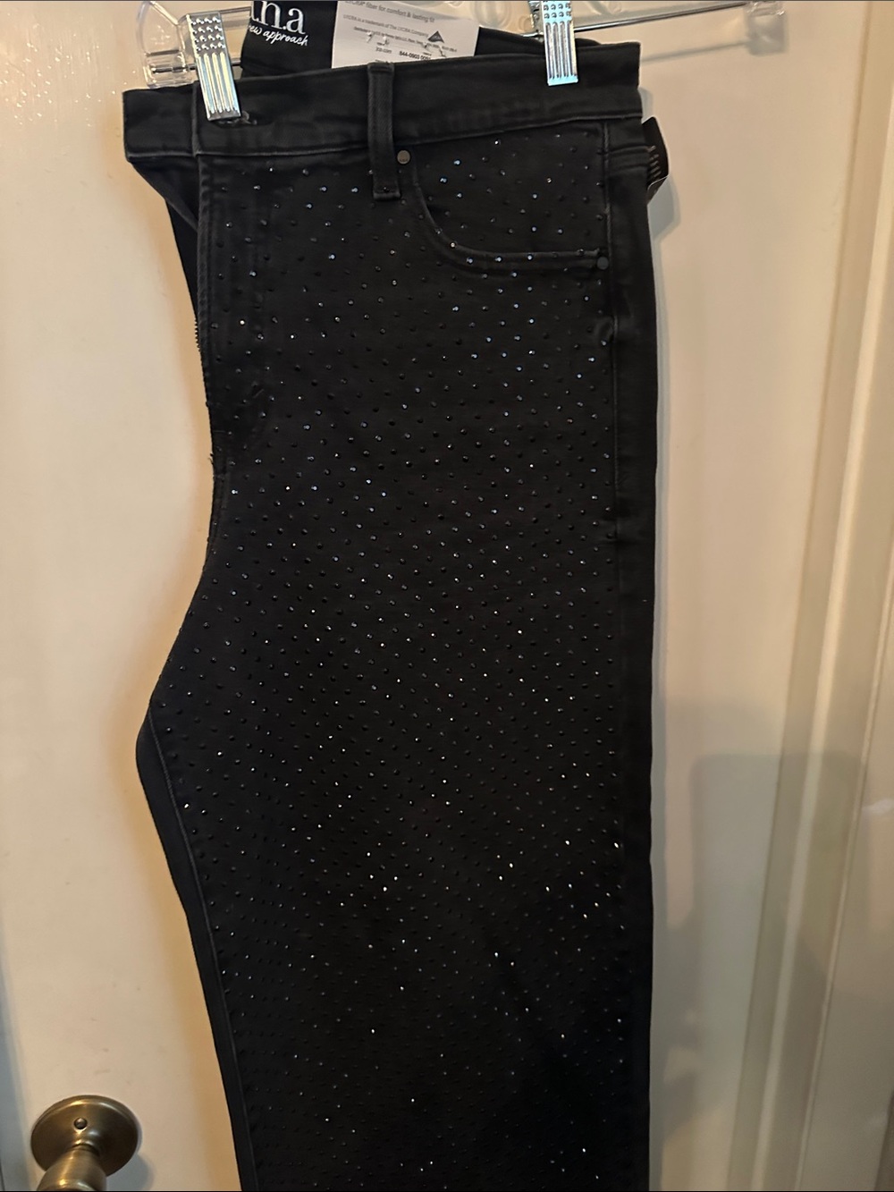 A.N.A Black Women's Jeweled High Rise Wide -Leg Jeans Size 16 NWT